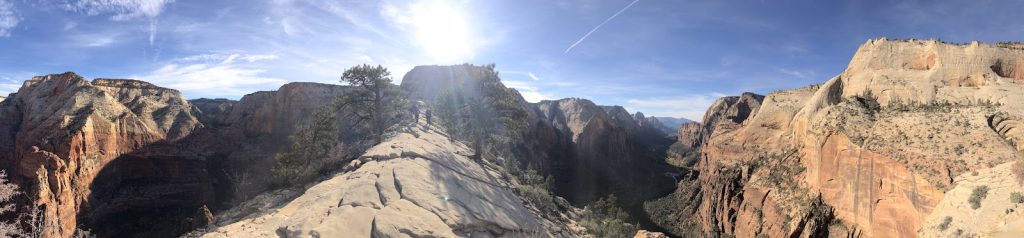 Panoramic view from the spine of Angel's Landing in Zion National Park