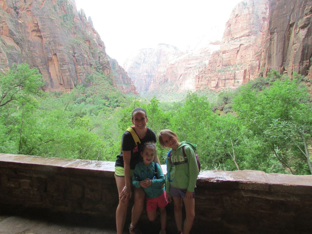 Family at the Weeping Rock lookout in Zion National Park